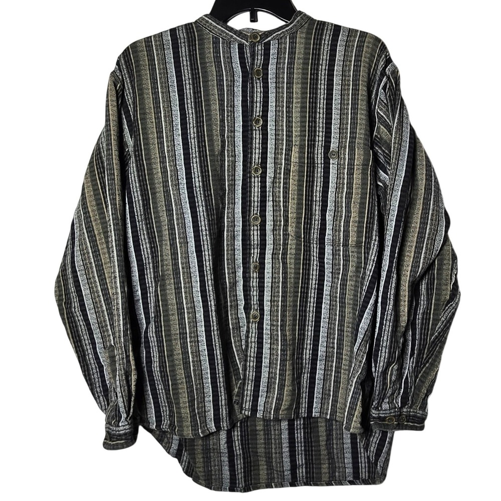 Neutral Gear Mens Striped Button Shirt Large Earthy Vintage Retro Boho Hippie